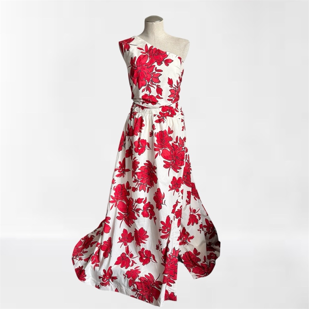 Abercrombie & Fitch One Shoulder Floral Maxi Cut Out  Dress in white and red